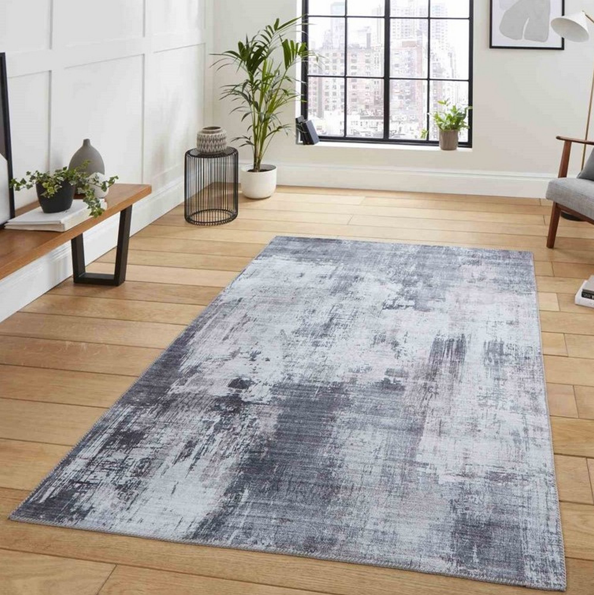 Rio G5536 Modern Distressed Abstract Rug In Grey